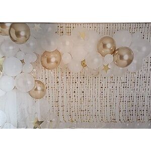 Kate Backdrop 5' x 7' Gold & White Balloons Photography Background Wrinkle Free